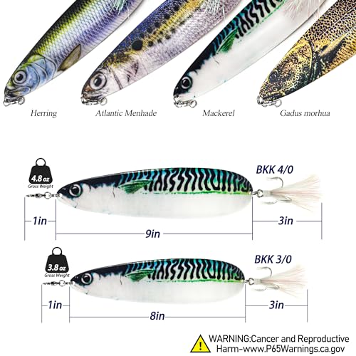 Magnum Flutter Spoon Deep Sea Jigging Fishing Lures, 7.5-9 Inch Large Hard Metal Sinking Trolling Casting Striper Fishing Spoon Baits for Striped Bass, Salmon, Walleye, Saltwater, Freshwater - color: C3 - 9" Classic - Mackerel