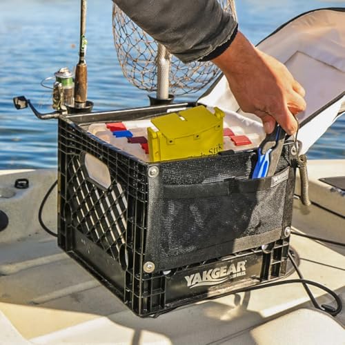 YakGear Kayak Angler Kit Crate – Basic | Complete Kayak Fishing Storage System with Double Rod Holder, Accessory Pouch, Anchor Kit, Utility Leashes & Heavy-Duty Milk Crate