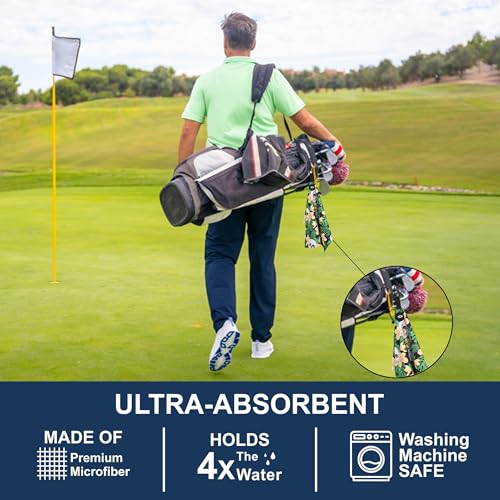 Magnetic Microfiber Waffle Golf Towel – Large 16"x24" Clean Golf Club Ball Magnet Clip to Hang on Bag Cart Strong Premium Strength Ultra Absorbent Gear Tropical Men (Hawaiian Skulls) - color: Hawaian Skulls