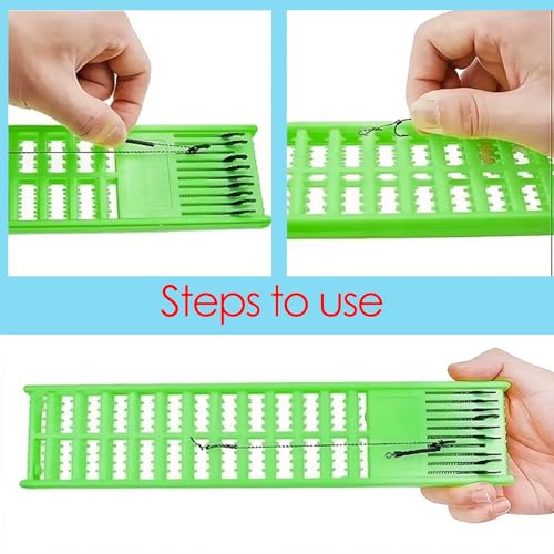 Fishing Snelled Hook Holder, 2-Pack Double-Sided Lead Tray with Spring Clips, 6x27cm Blue and Green Plastic Organizer for Fishing Rigs, Hooks, Lures and Jigs