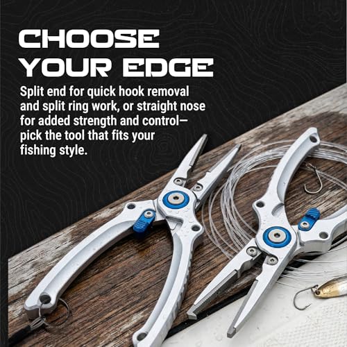 Reaction Tackle Aluminum Fishing Pliers with Tungsten Carbide Cutters, Braid Cutter, Hook Remover and Crimper, Saltwater Corrosion Resistant with Sheath and Lanyard - size: Straight