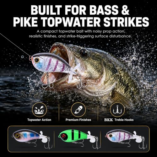 Top Water Lures, Floating Plopper Bait with BKK Hooks – Bass Fishing Lures for Trout, Pike & Other Freshwater & Saltwater Species – Great Fishing Gifts for Men - color: A2-3PCS,2.5in,0.4oz
