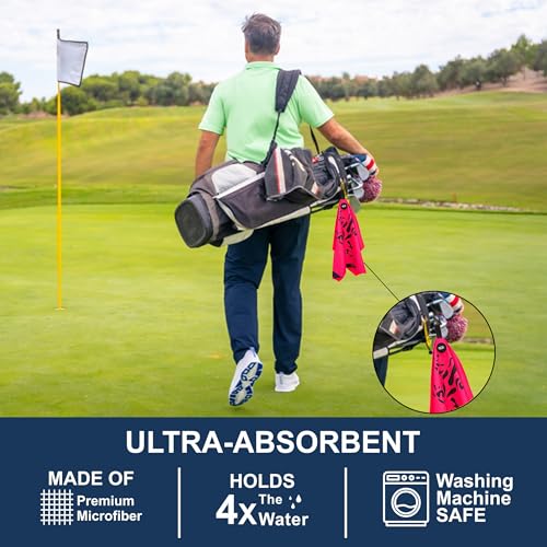 Magnetic Microfiber Waffle Golf Towel – Large 16"x24" Clean Golf Club Ball Magnet Clip to Hang on Bag Cart Strong Premium Ultra Absorbent Gear Pink Women Men (Rippit Pink) - color: Rippit Pink