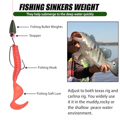 Fishing Weights Sinkers,30/50 Pack Lead Bullet Sinker Worm Weight Bass Fishing Texas Rig Carolina Rigs Slip Sliding Weights Freshwater Saltwater - size: 1/16oz - 50pcs