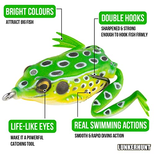 LUNKERHUNT Frog Lure for Bass Fishing | Pocket Frog Fishing Lure 1.75 Inch | Topwater Fishing Lures, Soft Hollow Body, Weedless Hooks for Trout, Pike in Saltwater and Fresh Water - style: Leopard