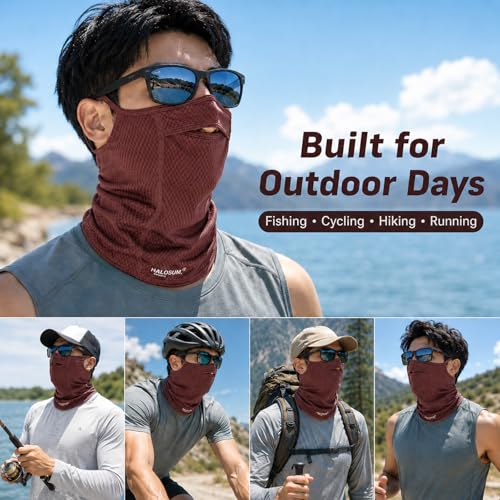 Sun Protection Face Mask with Neck Cover, Cooling Breathable Ear Loop Neck Gaiter for Fishing Cycling Running - color: Burgundy