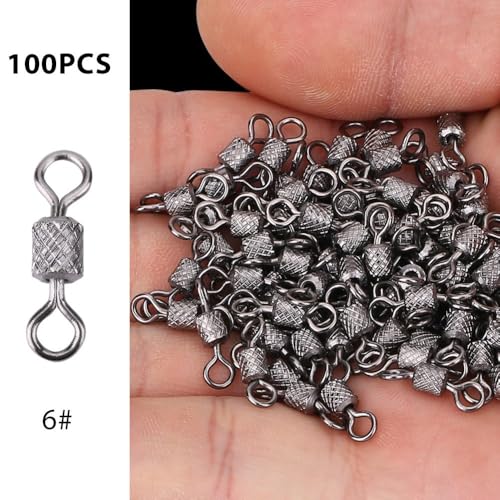 Fishing Barrel Swivels 100 Pcs – High Strength Copper Rotating Connectors for Saltwater Fishing, Barrel Rig Tackle for Hooks, Leaders and Lures - size: 6#