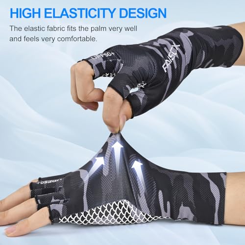 Fly Fishing Gloves Men Sun Sleeves Fingerless UPF Camo Quick-Drying UV Sun Protection for Kayak Rowing Adults Women - color: Black Camo, size: X-Large