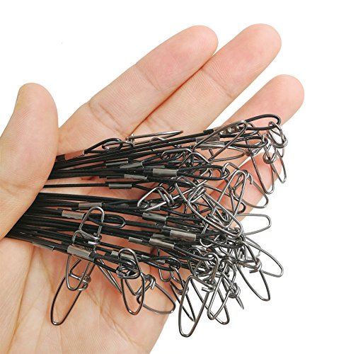 Fishing Wire Leaders for Saltwater: 30pcs Stainless Steel Line Leaders Nylon-Coated 19" - 100 LB High Strength Wire Rig for Shark Barracuda Pike Fishing - color: Black