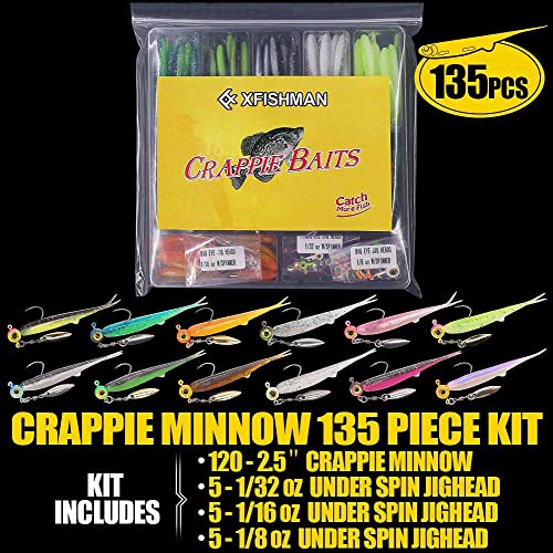 Crappie-Baits- Plastics-Jig-Heads-Kit-Shad-Minnow-Fishing-Lures-for Crappie-Panfish-Bluegill-40 &135 Piece Kit - color: CRAPPIE MINNOW 135 pc.KIT