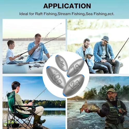 Egg Sinkers Fishing Weights – Lead Oval Sliding Sinkers for Catfish, Bass & Surf Fishing, No-Snag Smooth Hole Design, Heavy Fishing Weights for Bottom Rigs in Lakes, Rivers & Beach - style: 20g-10pcs