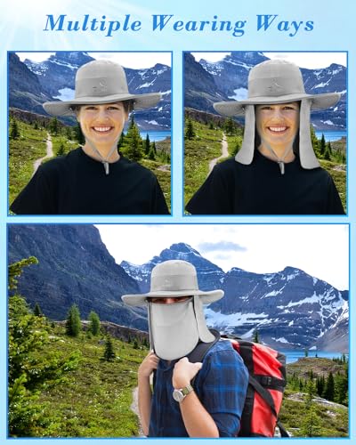 BROTOU Sun Cap Fishing Hats, UPF 50+ Wide Brim Outdoor Protection Hat, Sun Hat with Face & Neck Flap Cover for Men and Women