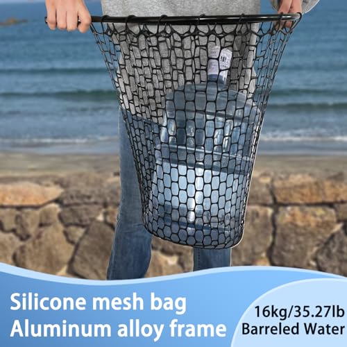 Telescoping Rubber Fishing Net with Handle 64"/46“ Long Silicone Large Fish Landing Net Kayak/Fishpond/Saltwater Extendable Fishing Gear Accessories - color: Black:Upgraded Metal Lock|length:63.8"
