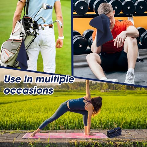 Batiyeer 12 Pcs Golf Towel Bulk for Golf Bags Microfiber Fabric Towel with Clip Waffle Pattern, Fitness, Camping, Hiking, Yoga - color: Navy Blue