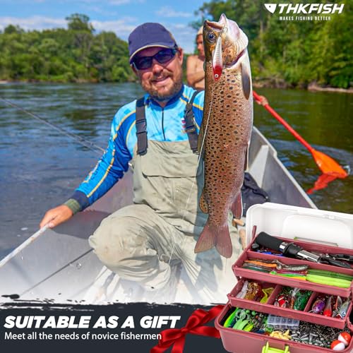 THKFISH Fishing Lures Kit, Bass Fishing Gear Kit for Freshwater Tackle Box with Tackle Included Topwater Baits, Swimbaits, Frog, Fsihing Bait Accessories Gift for Men - color: 413pcs Tackle Box Kit