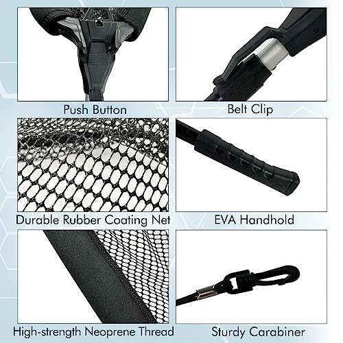 Black Paw Floating Fishing Net Foldable Telescopic Fish Landing Net with Built in Length Scale Rubber Coated for Kayak, Fly, Trout - color: C2:16" Hoop Size Black (Telescopic Pole)