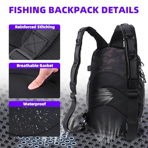 Jaylene 16.5Inch Fishing Backpack with Tackle Boxes, Fishing Backpack with Rod Holder, Waterproof Sling Tackle Bag For Gear With Lures, Pliers, Fish Lip Gripper Gifts for Men(103PCS Tool Kit)