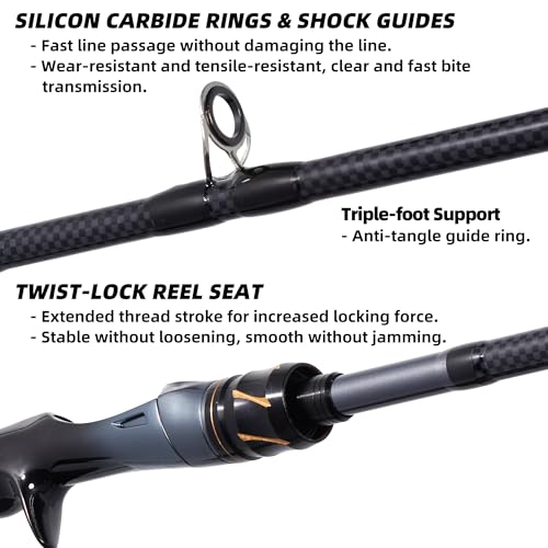 Kilitn Fishing Rod, 2-Piece Graphite Rod, Spinning & Casting, Strong Carbon Fiber Fishing Poles with Comfortable Handle for Freshwater or Saltwater Fishing - size: 5.5FT, style: Casting Rod