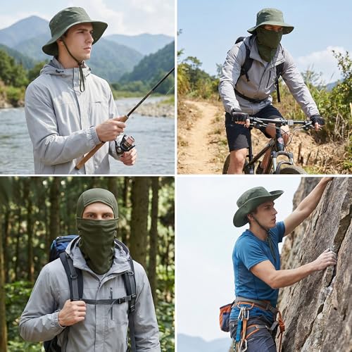 Pistha Sun Hats for Men with Balaclava Face Mask, UV Protection Bucket Hats for Mens Outdoor Fishing Safari Hiking - color: Army Green