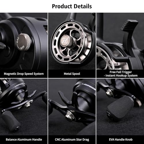 Ice Fishing Reel, 3.2:1 Gear Ratio Ultra Smooth 3+1 Ball Bearings and Magnetic Drop System, Aluminum Alloy Fishing Reel for Ice Fishing and Winter Angling - color: Black-Left