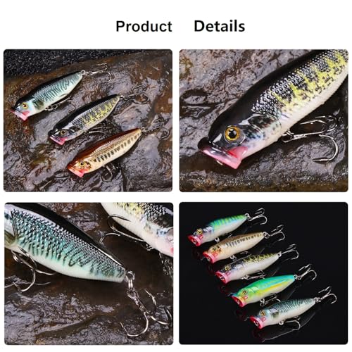Plopper Fishing Lure Topwater Bass Fishing Lures with Rotating Tail Bionic Swimming Lure for Bass Trout Walleye Catfish Pike Freshwater and Saltwater, Fishing Gear Gifts, 5 PCS