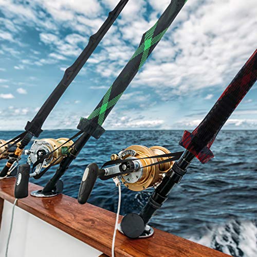 Fishing Rod Cover - 4 Pack Rod Sleeve Socks with Lanyard for Fly, Spinning, Casting, Sea Fishing - color: Black*2, Black & Green*1, Black & Red*1