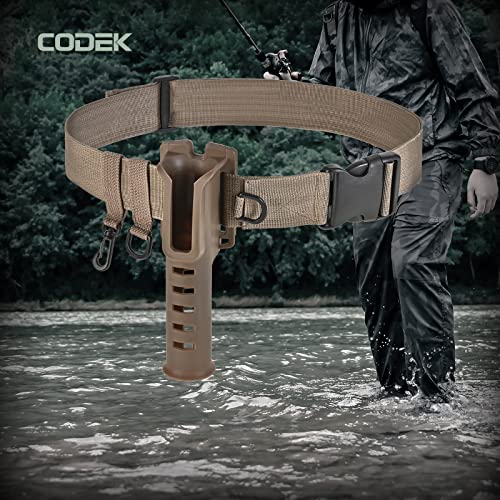 CODEK Fishing Waist Belt Rod Holder - Adjustable Wading Belt With Portable Pole Inserter for Spinning, Casting Reel, Surf, Kayak, Fly Fishing Gear Accessories - Wader Strap - style: Khaki