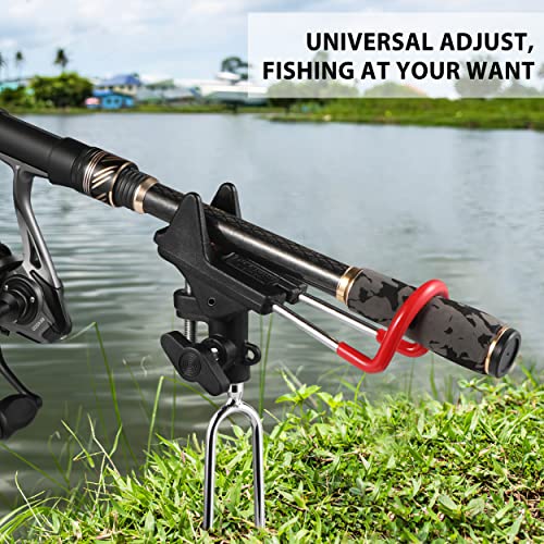 PLUSINNO Fishing Rod Holders - Upgraded 360 Degree Adjustable Fishing Pole Stand Equipment for Bank, Beach, Gift for Men - style: 1 Pack Fishing Rods Holder-(red And.black)