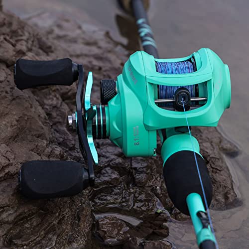 Sougayilang Baitcasting Fishing Reel with 9 + 1 Anti-Reverse Ball Bearings, 8.1:1 High-Speed Gear Ratio Casting Reel - color: Turquoisee- Left Handed
