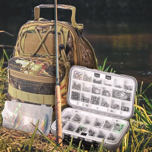 Seenelling 482 Pcs Fishing Tools Kit Fishing Accessories Kit Include Fish Hook Lures Hook Remover Lip Gripper Backpack for Men Women Gifts - color: Forest Leaves