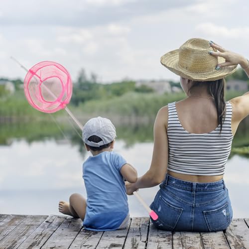 PRETYZOOM Telescopic Fishing Net for Wear-Resistant Aluminum Alloy Landing Net Pole Capacity for Outdoor Freshwater Lake Fishing and Camping Retractable Pink Design