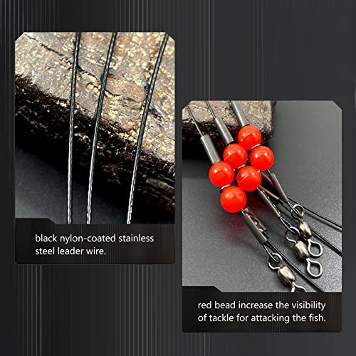 YOTO Fishing Leaders,Stainless Steel Tackle Rig with Tackle Lure Swivels Snaps, Saltwater rig Wire Leader Fishing Leader Wire Bottom rigs for Saltwater - color: Black Fishing Leaders, style: 1arm+2arm-24pcs
