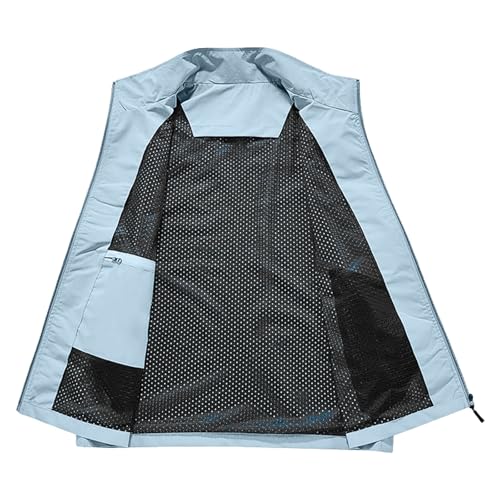 Fishing Vests for Men Lightweight Stand Collar Hiking Travel Vest - color: Light Blue, size: Small