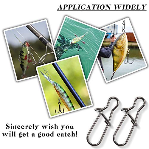 120pcs Fishing Duo Lock Snaps,Strong Nice Snap Swivel Stainless Steel Lure Hook Connector Fishing Tackle for Freshwater Saltwater,Test 26LB-220LB - size: 6#-110LB-120PCS