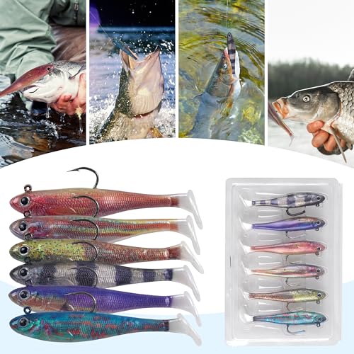 Soft Fishing Lures Swimbait Jig Heads Paddle Tail Swim Bait Pre-Rigged Swimbaits with Weighted Hooks Crankbait Swim Shad Lures for Bass Trout Walleye Fishing - size: 2.76in/7cm 0.32oz/9g