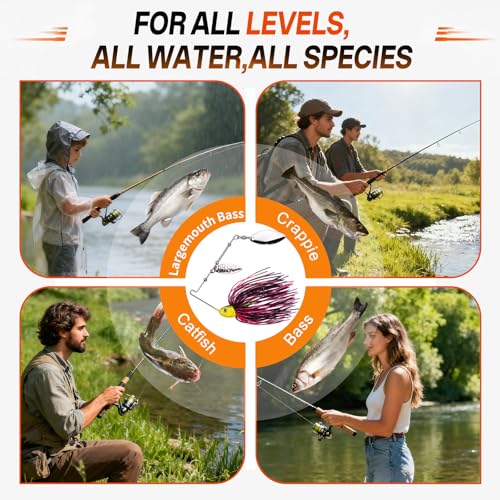 Keenjorika Spinnerbaits Fishing Lure, 3-Pack Swim Jig Fishing Spinner Baits Kit for Freshwater and Saltwater, Buzzbait Swimbait for Bass Trout Walleye Crappie Salmon Pike - color: Blue,Yellow,Pink