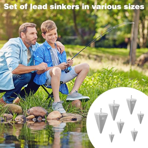 Pyramid Sinkers Fishing Weights Assortment Kit, 18 Lead Pyramid Sinkers 1oz 2oz 3oz 4oz 5oz 6oz 8oz with 2 Sinker Slides, Surf Fishing Weights for Saltwater Bottom Fishing Rigs