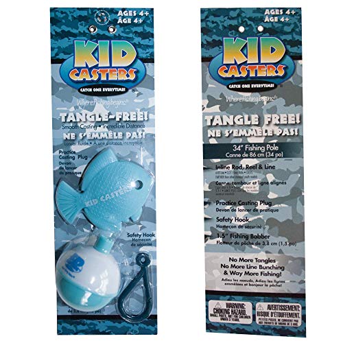 Kid Casters Tangle-Free Fishing Combo | Spincast Reel & Practice Casting Plug with Bobber | 34" Tangle-Free Combo | Pre-spooled 6-lb Line | Blue | Spincast Reel, Practice Casting Plug with Bobber, 34" Tangle-Free Combo, Pre-spooled 6-lb Line