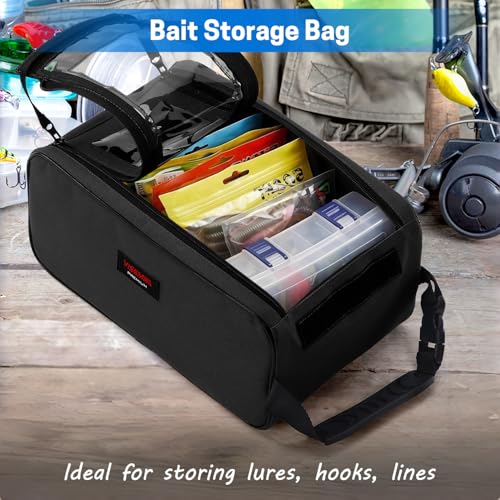 VISEMAN Fishing Tackle Bag, Waterproof Bait Storage Bag, Tackle Organizer | Fishing Bait Bag with Transparent Window for Crappie and Bass Fishing - color: Black