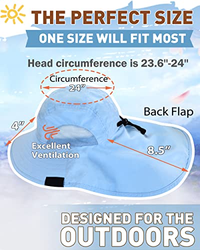 Tirrinia Wide Brim Sun Hat with Neck Flap for Men & Women, Breathable Hiking Fishing Safari Hat, Outdoor UV Protection Cap - color: #Blue