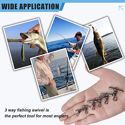 Fishing Cross Line 3 Way Swivel,40pcs T-Shape Sleeve Swivels Heavy Duty Crimp Crane Swivel Brass Triple Swivels for Deep Drop Rigs Saltwater Fishing Tackle - size: 2# -95lb-40PCS