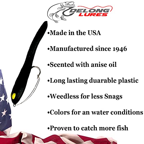 DELONG LURES 3" Weedless Tadpole Fishing Lures for Bass, Crappie, Bluegill, Perch, and Trout, Slow Sinking Life Like Fishing Baits Scented Pre Rigged Fishing Gear - color: Black