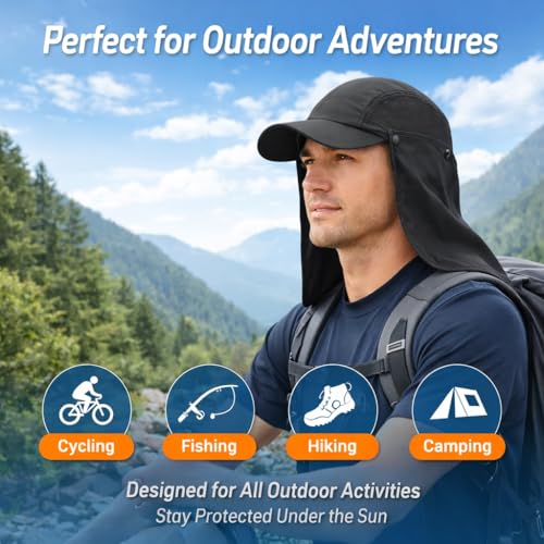Mens L/XL/XXL Sun Hat with Removable Neck Flap UPF 50+ Fishing Hat Waterproof Quick Dry Breathable Baseball Cap for Cycling - color: Navy Blue, size: X-Large-XX-Large