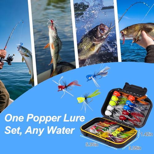 22/30pcs Fly Fishing Popper Flies Kit, Trout Bass Bluegill Panfish Crappie Salmon Sunfish Steelhead Popper Flies for Fly Fishing Fly Popper Lures