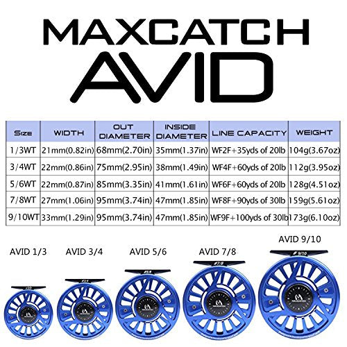 Maxcatch AVID Fly Fishing Reel with CNC-machined Aluminum Body - 1/3, 3/4, 5/6, 7/8, 9/10 Weights(Black, Green, Blue) - color: Fly Reel Blue, size: 7/8wt