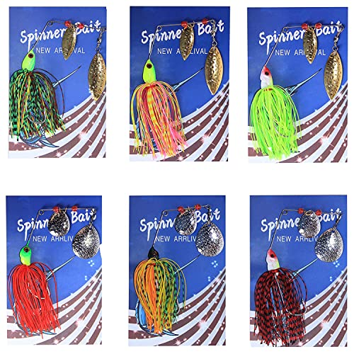 Spinner Baits Fishing Lures Kit, Hard Metal Buzz Bait Jigs Colorado Willow Leaf Spinnerbait Blades Swimbaits Fishing Tackle Spinner Bait for Bass Pike Trout Salmon Fishing - color: 6pcs Spinner Baits