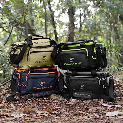 Calamus Fishing Tackle Bags - Saltwater & Freshwater Fishing Bags - Rip-Stop PE - Padded Shoulder Strap - Pliers Storage - Black - color: D:Black(without trays)-14.3*9*7.5 inches