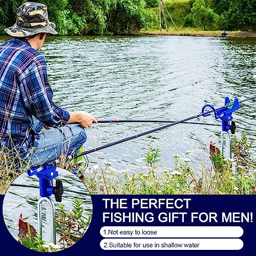 Libima 4 Pieces Fishing Rod Holders for Bank Upgraded Stainless Steel Pole Holders 360 Degree Adjustable Rod Stand for Men Father Beach Fishing Equipment Birthday Gift - color: blue