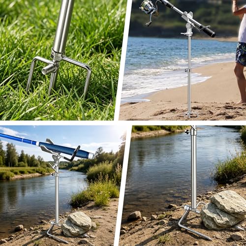 2 Pack Fishing Rod Holder for Bank Fishing, 360 Rotation Multifunctional Stainless Steel Fishing Rod Holder for Ground,Suitable for Shore Fishing scenarios
