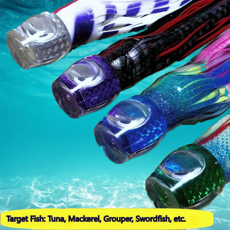 13.4Inch Fishing Trolling Lures Saltwater Trolling Skirted Lures Offshore Big Game Artificial Fishbait for Tuna Marlin Deep Sea Octopus Squid Skirts Rigged Hooks - color: colourC kit